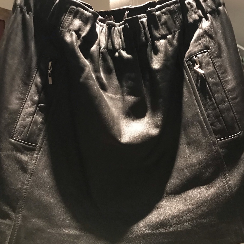 Genuine leather black mini skirt